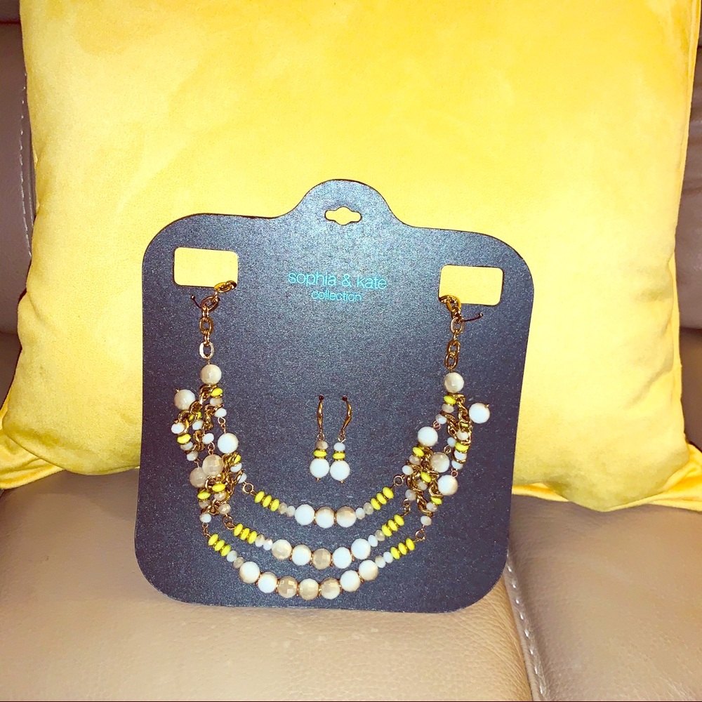 Yellow and white Necklace and Earring Set